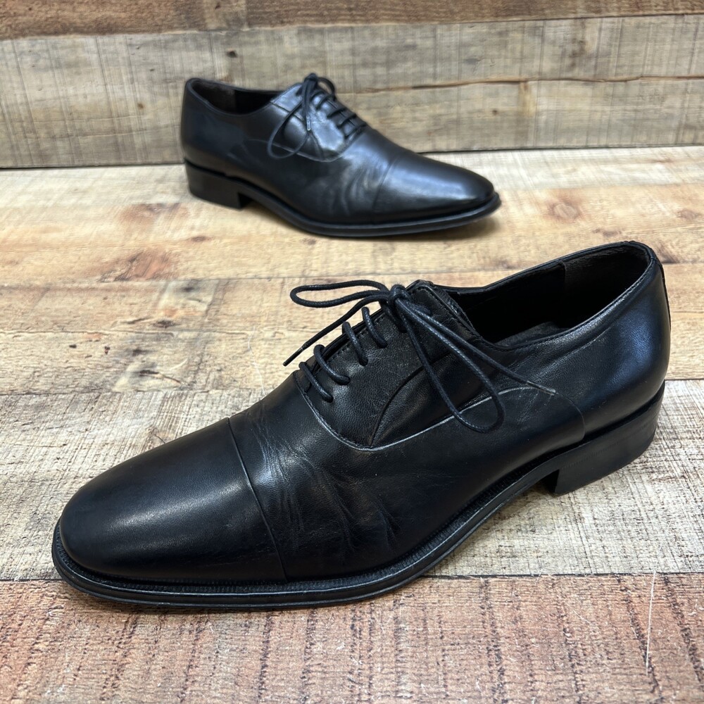 Bruno Magli Mens Black Leather Cap Toe Dress Shoes Size 6.5 UK 8.5 US